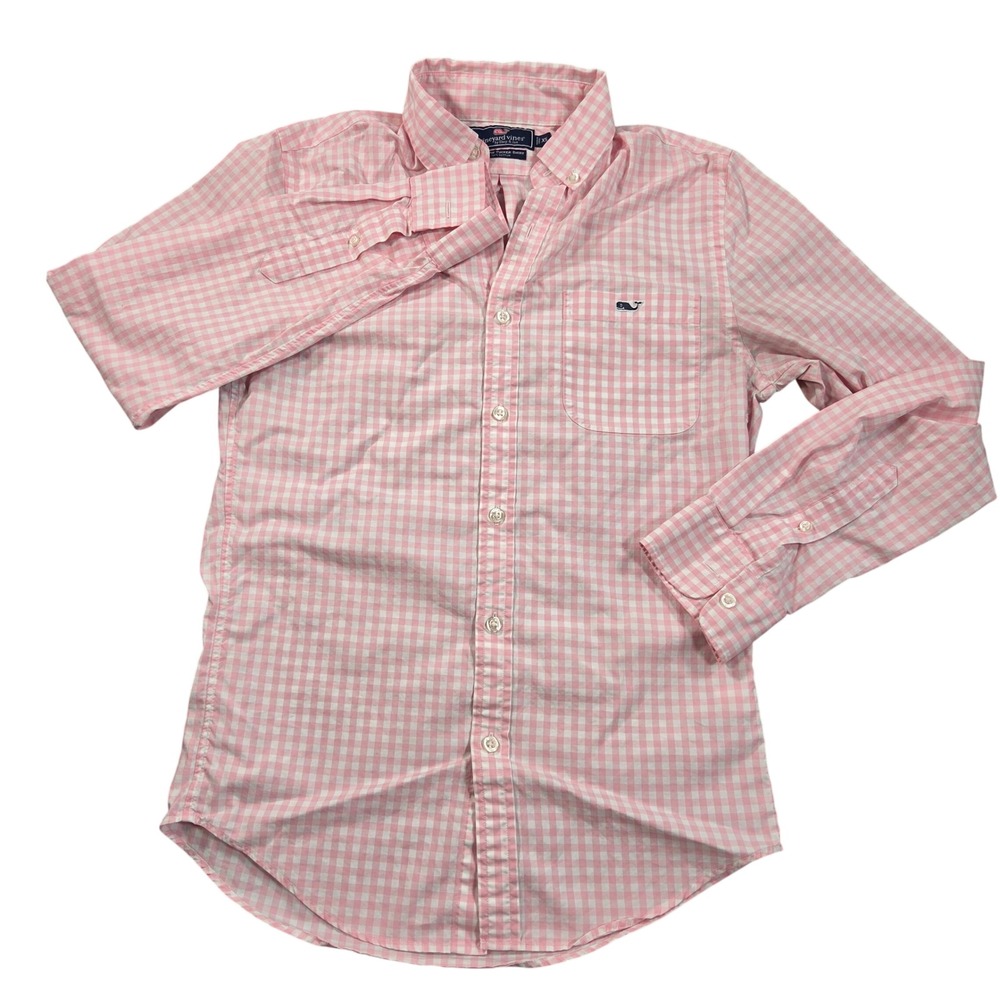 Vineyard Vines Tucker Shirt Mens XS Pink White Gingham Slim Fit Button Down
